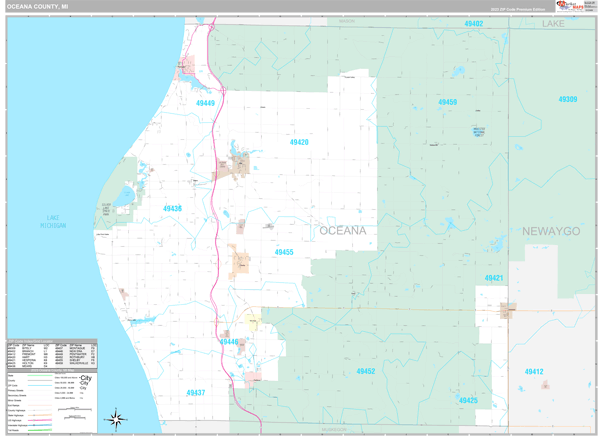 Oceana County, MI Carrier Route Wall Map