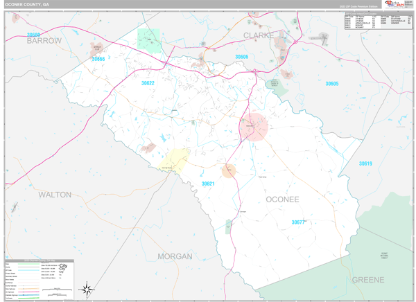 Oconee County, GA Wall Map