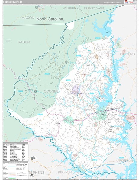 Oconee County, SC Wall Map