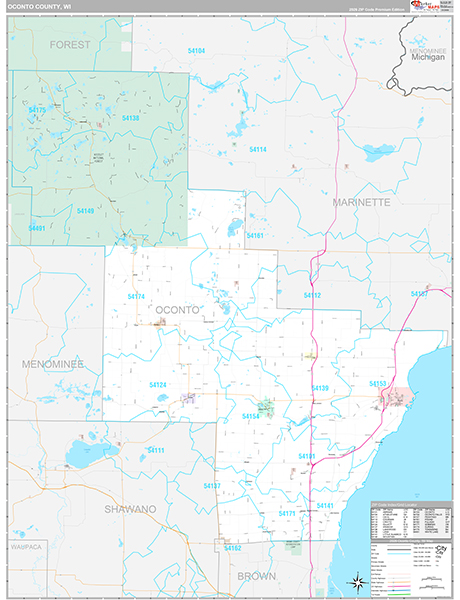Oconto County, WI Wall Map