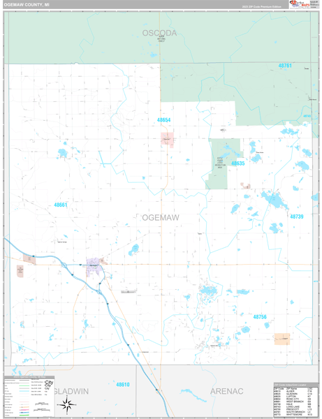 Ogemaw County Wall Map Premium Style