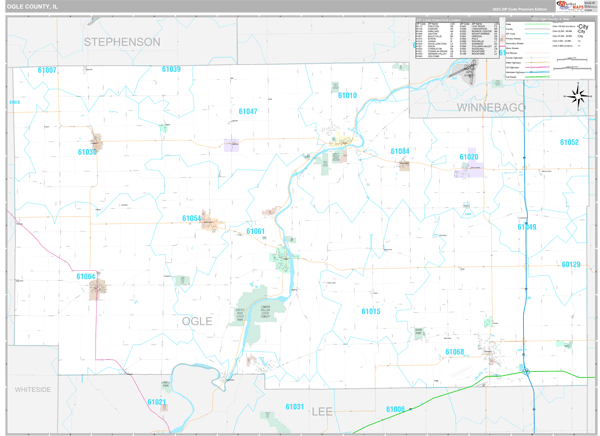 Ogle County, IL Wall Map Premium Style