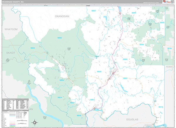 Okanogan County, WA Wall Map Premium Style