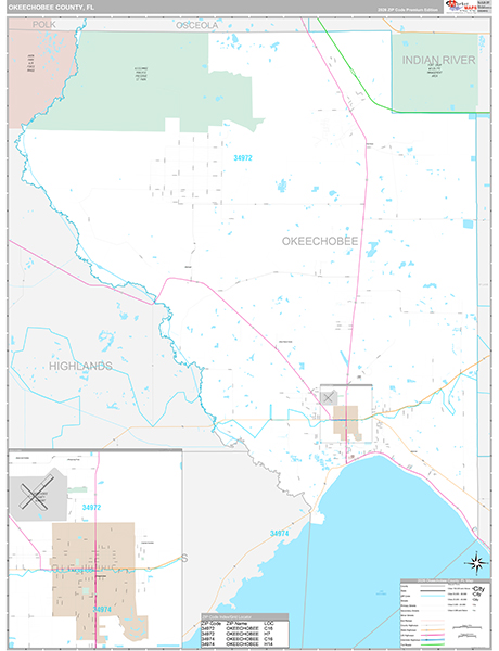 Okeechobee County, FL Wall Map Premium Style
