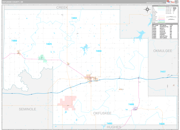 Okfuskee County, OK Carrier Route Wall Map