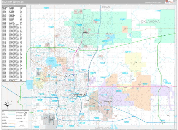 Oklahoma County, OK Carrier Route Wall Map