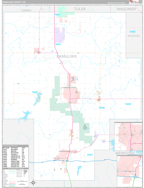 Okmulgee County, OK Zip Code Map