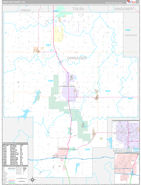 Okmulgee County, OK Wall Map