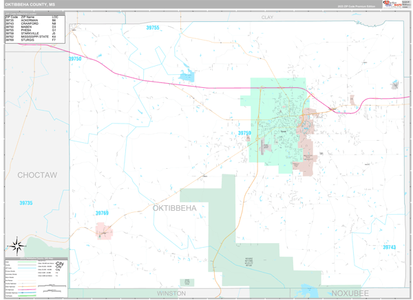Oktibbeha County, MS Wall Map