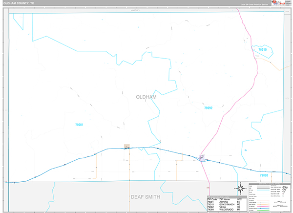 Oldham County, TX Zip Code Map