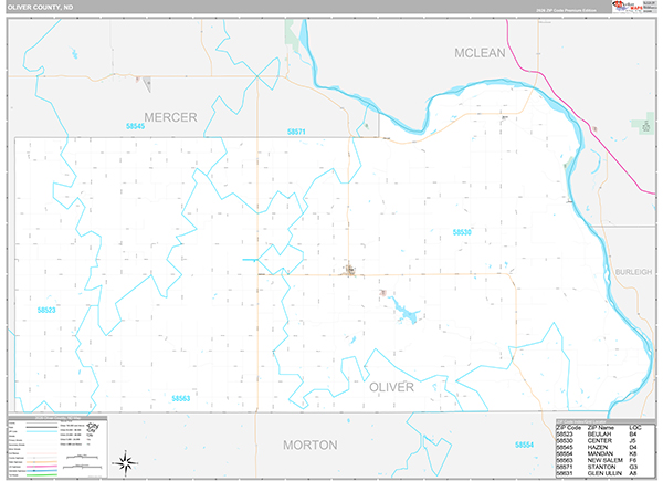 Oliver County, ND Wall Map Premium Style