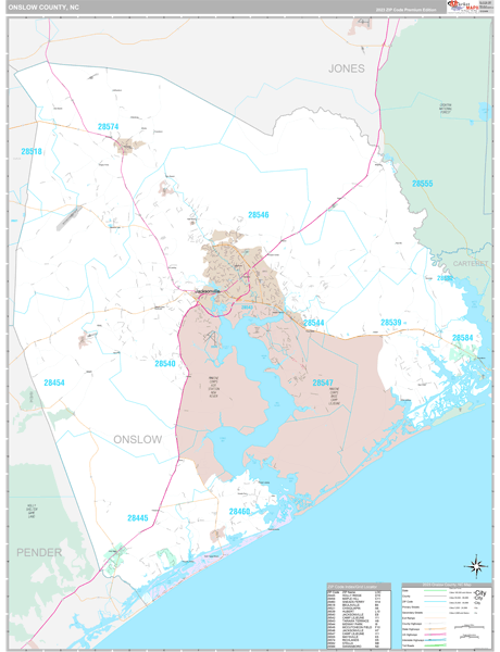 Onslow County, NC Wall Map Premium Style