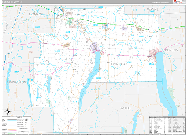 Ontario County, NY Zip Code Map