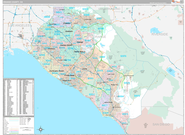 Orange County, CA Wall Map