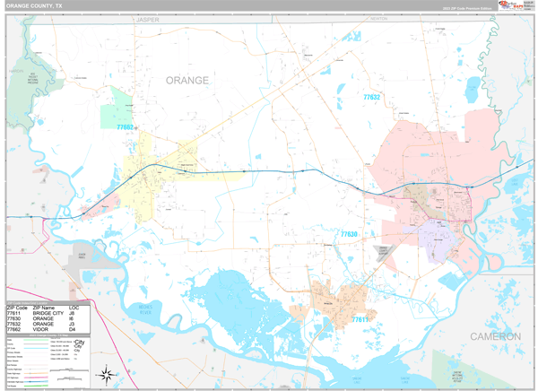 Orange County, TX Wall Map