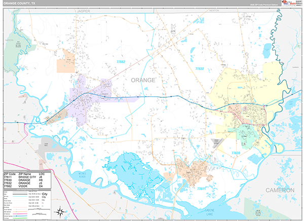 Orange County, TX Zip Code Map
