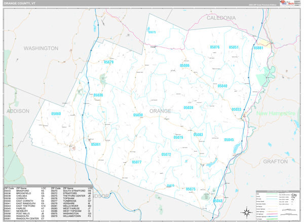 Orange County, VT Wall Map