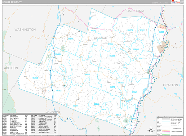Orange County, VT Wall Map