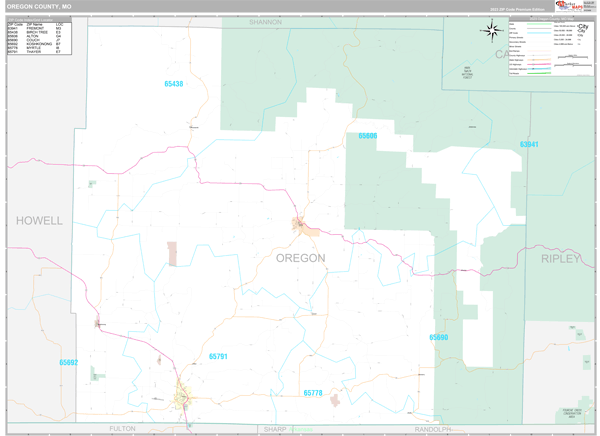 Oregon County Wall Map Premium Style