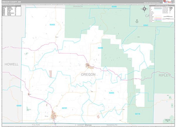 Oregon County, MO Wall Map
