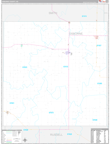 Osborne County, KS Zip Code Map