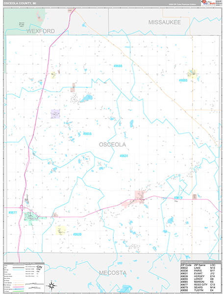 Osceola County, MI Carrier Route Wall Map
