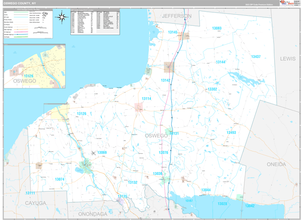 Oswego County, NY Carrier Route Wall Map