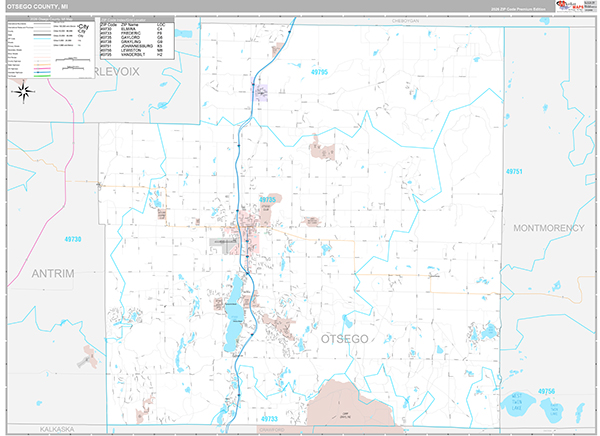 Otsego County, MI Zip Code Map