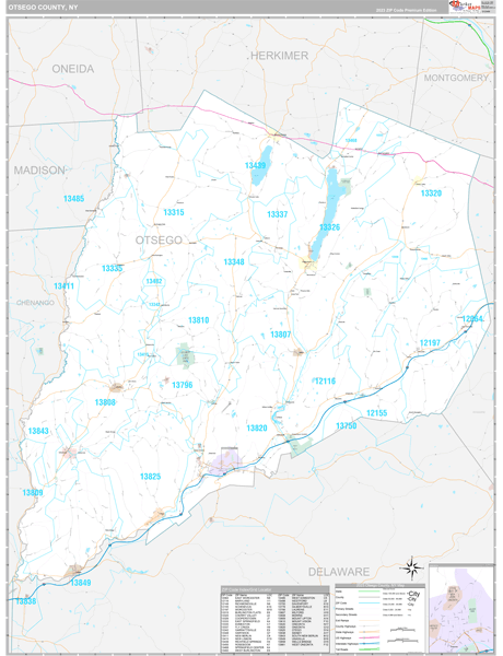 Otsego County, NY Wall Map Premium Style
