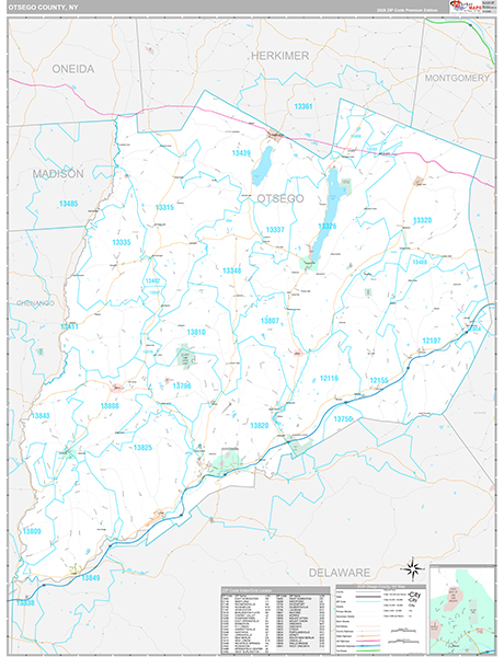 Otsego County, NY Zip Code Map