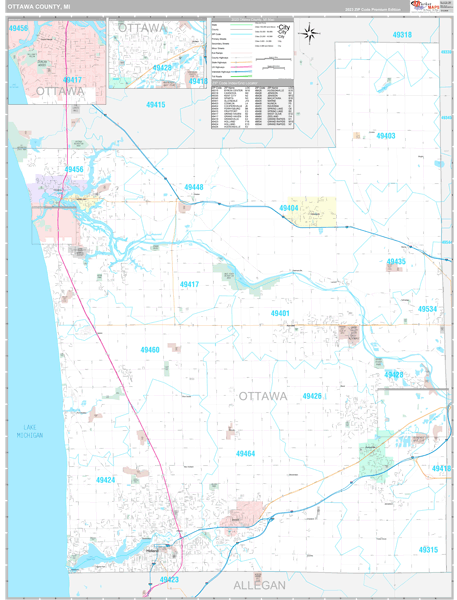 Ottawa County, MI Carrier Route Wall Map