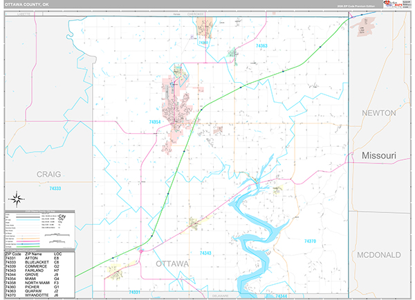 Ottawa County, OK Wall Map
