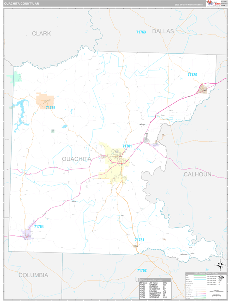 Ouachita County, AR Zip Code Map