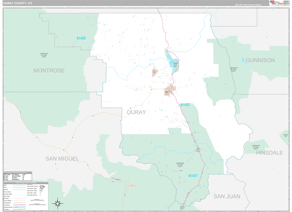 Ouray County Wall Map Premium Style
