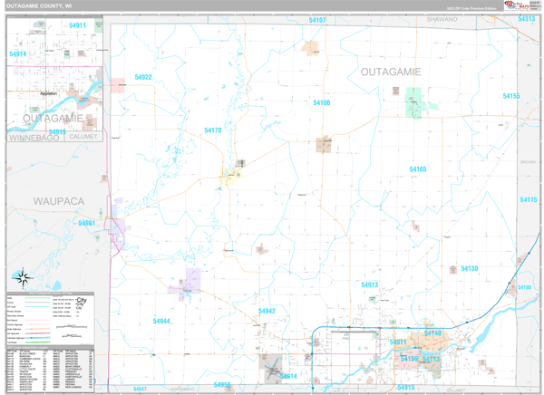 Outagamie County, WI Zip Code Map