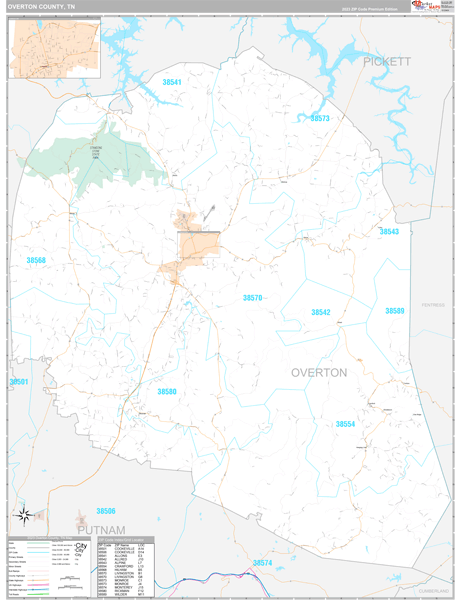 Overton County, TN Wall Map Premium Style