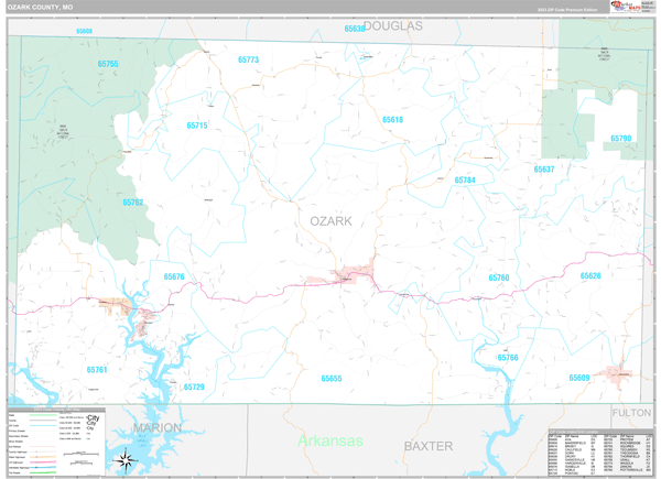 Ozark County, MO Zip Code Map