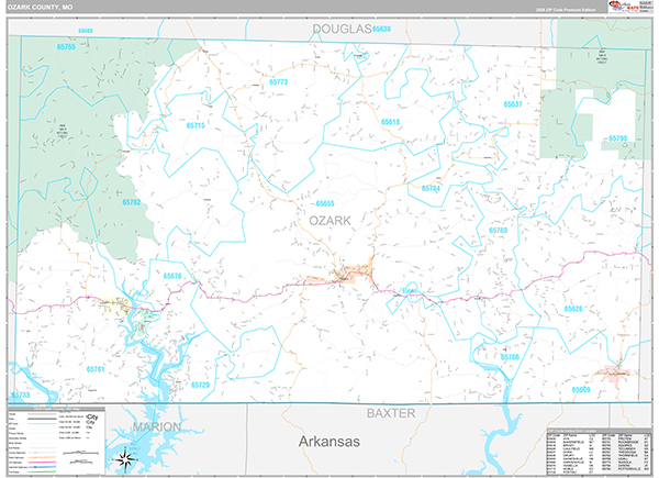 Ozark County, MO Zip Code Map