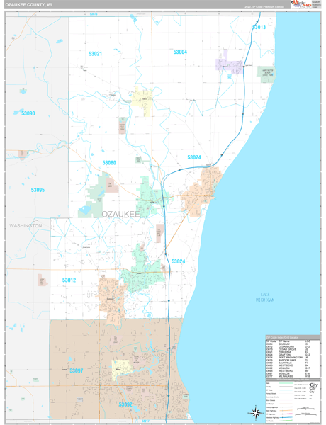 Ozaukee County, WI Carrier Route Wall Map