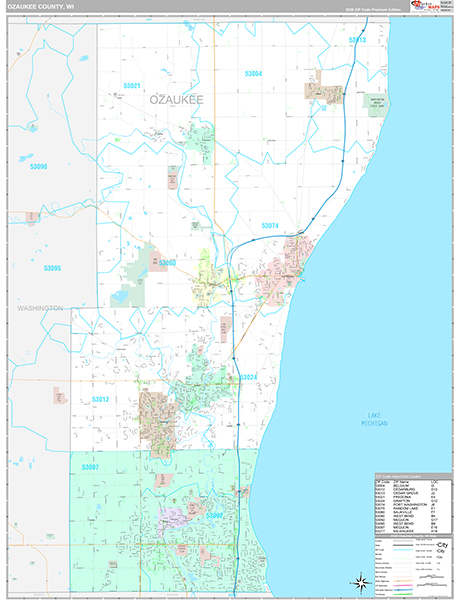 Ozaukee County, WI Wall Map