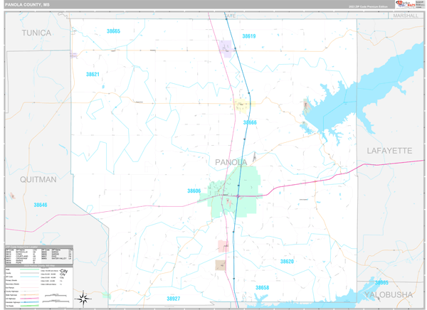 Panola County, MS Wall Map Premium Style