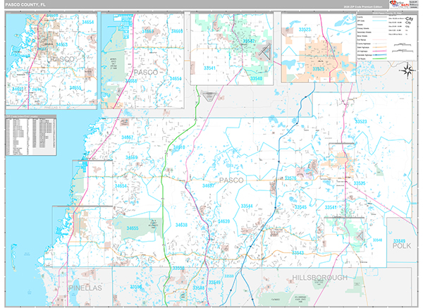 Pasco County Wall Map Premium Style