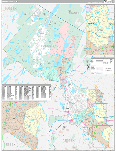 Passaic County, NJ Zip Code Map
