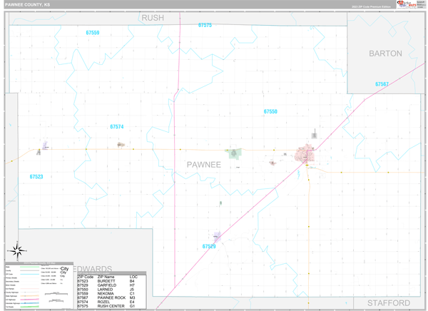 Pawnee County, KS Zip Code Map
