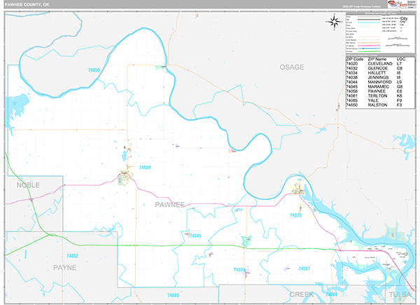 Pawnee County, OK Wall Map