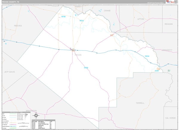 Pecos County, TX Wall Map Premium Style