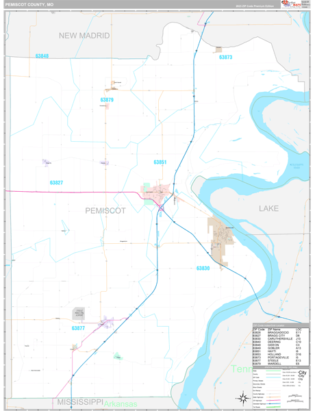 Pemiscot County, MO Wall Map Premium Style
