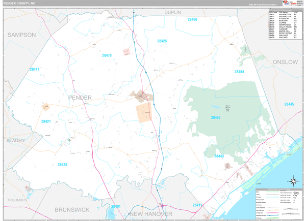 Pender County, NC Wall Map Premium Style