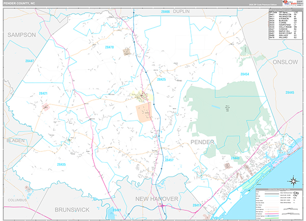 Pender County, NC Wall Map