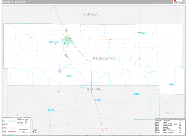 Pennington County, MN Carrier Route Wall Map